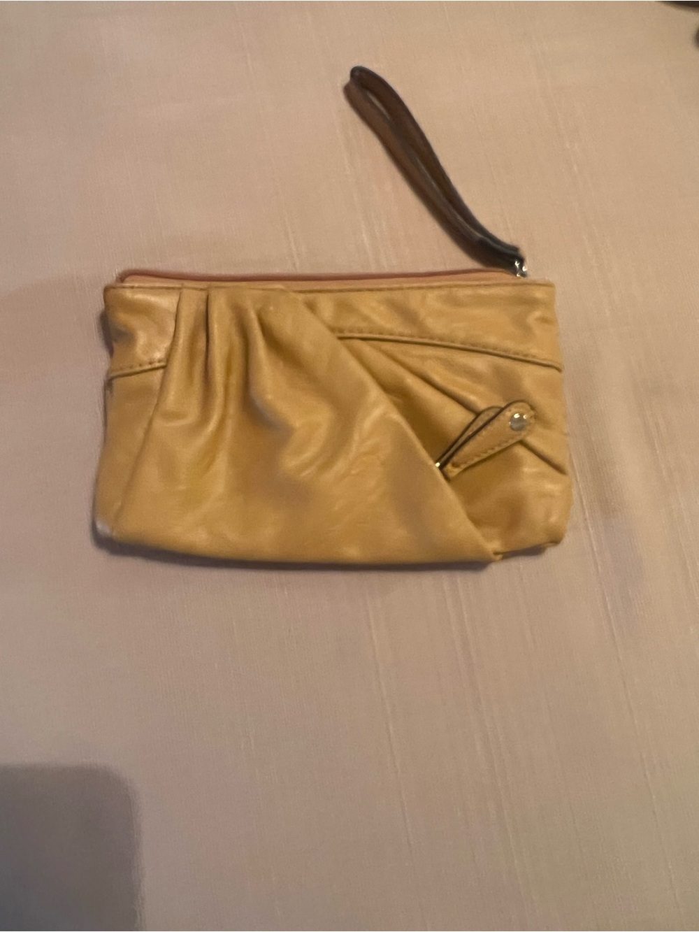 ELLE Mustard/Tan Wristlet Clutch - Soft Pleated Design